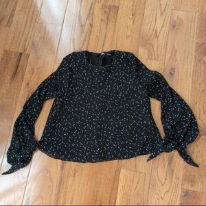 Zara Pleated Polka Dot Bell Tie Sleeve Blouse